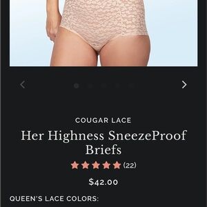 BLOOMERS “sexy granny panties” Cougar lace/Her Highness SneezeProof in “latte”: